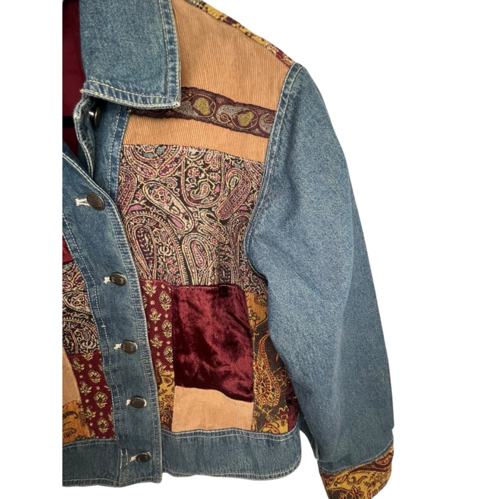 JJill Out Of The Blue Velvet Tapestry Patchwork Denim Jacket - Picture 4 of 6